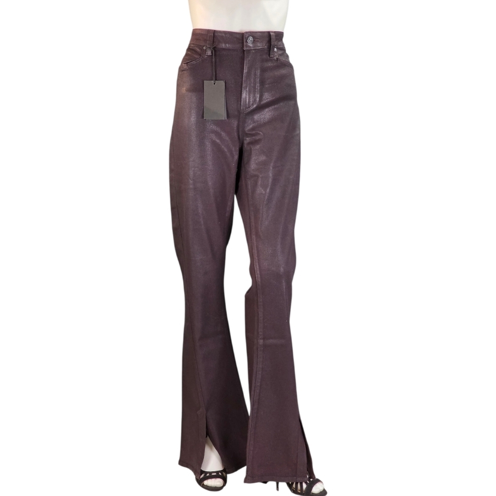 Paige HR Lou Lou Jolene Twisted Outseam Slit Jeans Black Cherry Luxe Coating - Picture 3 of 10